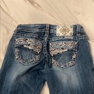 Miss Me Blue Boot Cut Jeans with Embellishments